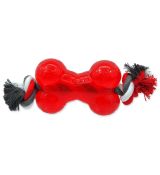 Hračka Dog Fantasy Strong kost gumová s provazem červená 13,9 cm