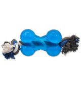 Hračka Dog Fantasy Strong kost gumová s provazem modrá 13,9 cm