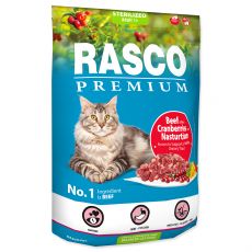 Rasco Premium Granule Sterilized hovězí s brusinkou a lichořeřišnicí 400g